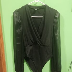 Bodysuit With Sheer Sleeves